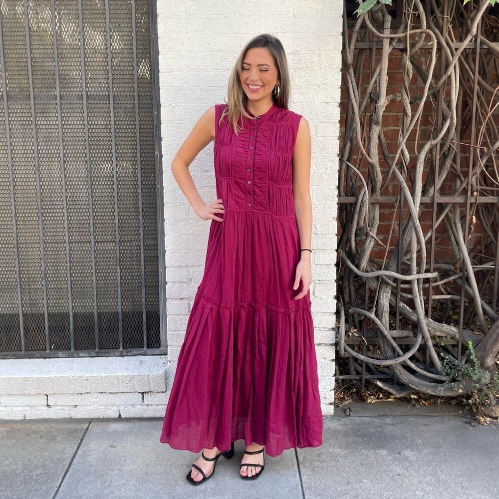 Anthropology Joie Burgundy plum maxi dress with button-up front sz xs